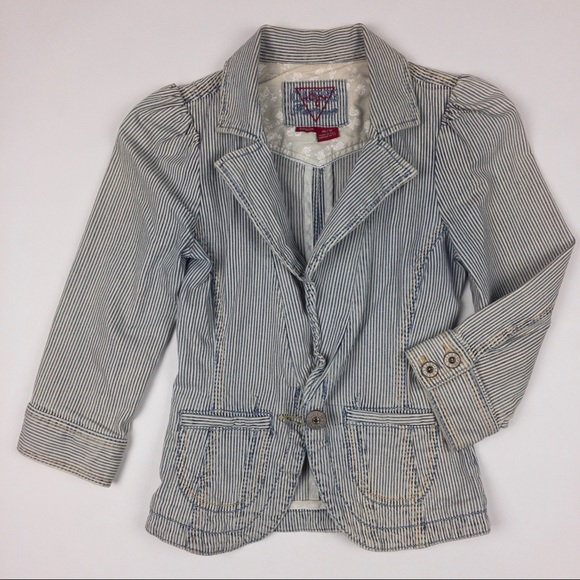Guess vintage striped denim jacket 3/4 sleeve - Picture 1 of 8